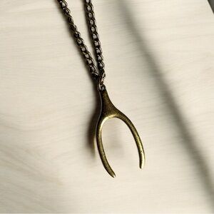 Gold Wishbone Pendant Necklace